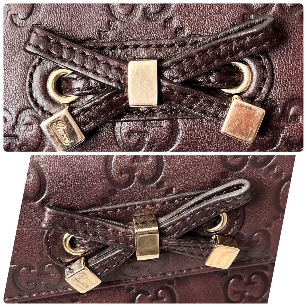 極美品✨GUCCI シマ　ダークブラウン　プリンシー　レザー　シルバーロゴ