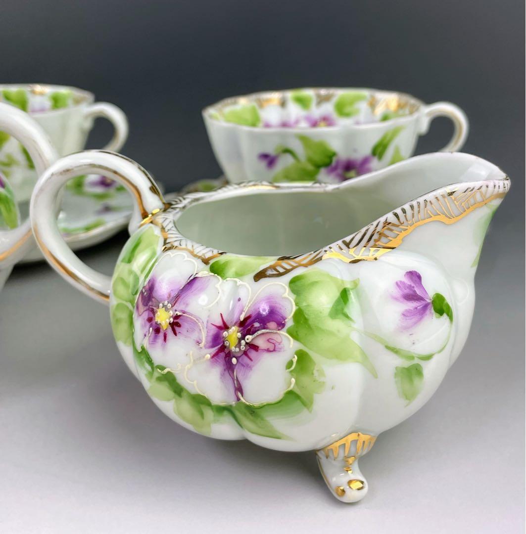 【美品】オールドノリタケ パンジー紋 ティーセット ビオラ 三つ脚 猫足