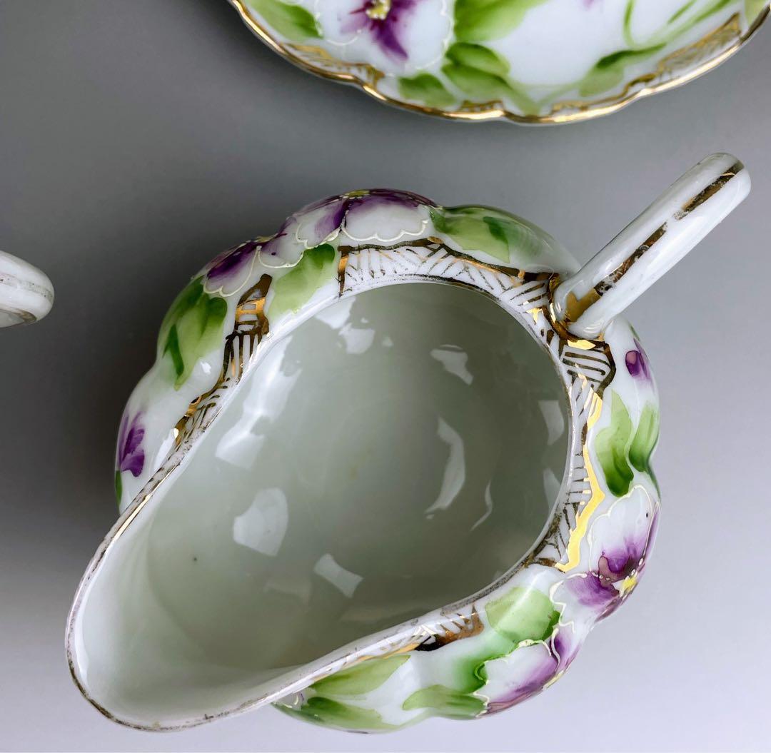 【美品】オールドノリタケ パンジー紋 ティーセット ビオラ 三つ脚 猫足