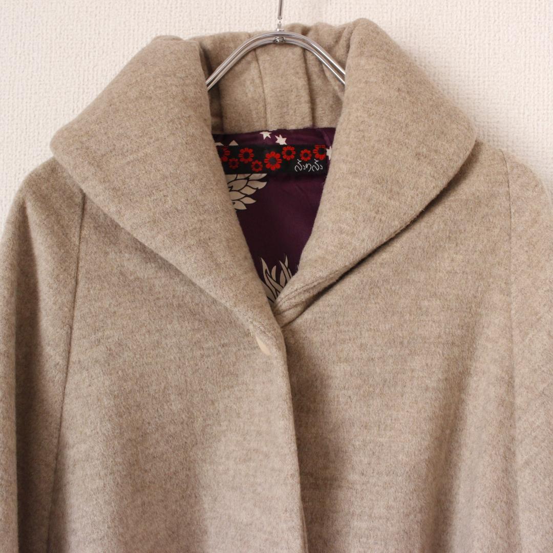 ふりふ 花柄ポンチョ Mサイズ ベージュ ウール 裏地花柄