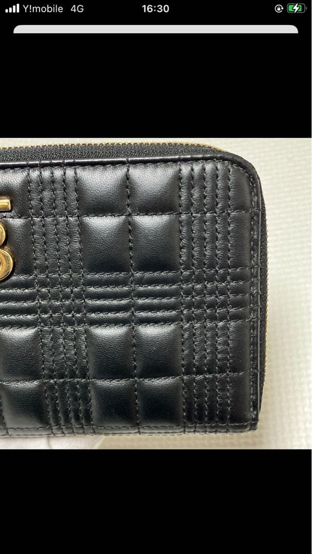 極美品　BURBERRY レザーラウンドジップ長財布　キルティング　黒　TBロゴ