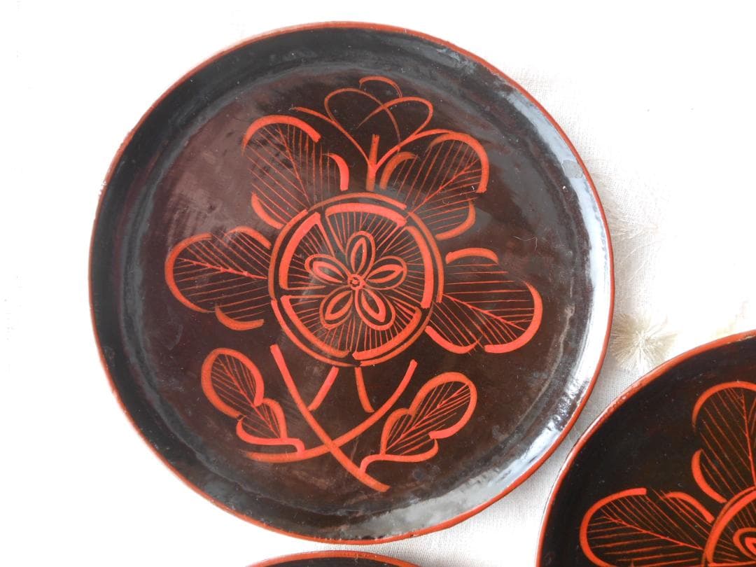 芙蓉の花　菓子皿　取り皿　銘々皿　五枚　天然木　アンティーク