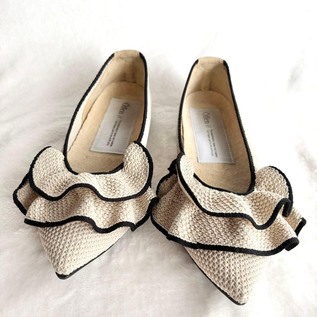 新品✨Offen フリルパンプス　ベージュ　黒　41 フラットシューズ　25