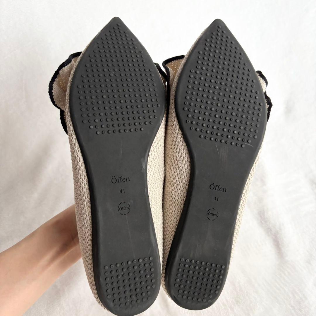 新品✨Offen フリルパンプス　ベージュ　黒　41 フラットシューズ　25