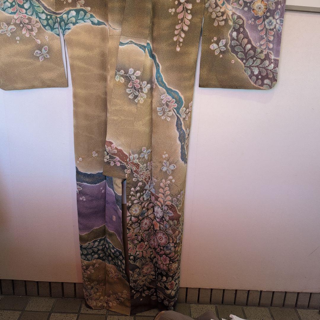 【翠山工房】訪問着 花柄 金色 紫色 辻ヶ花