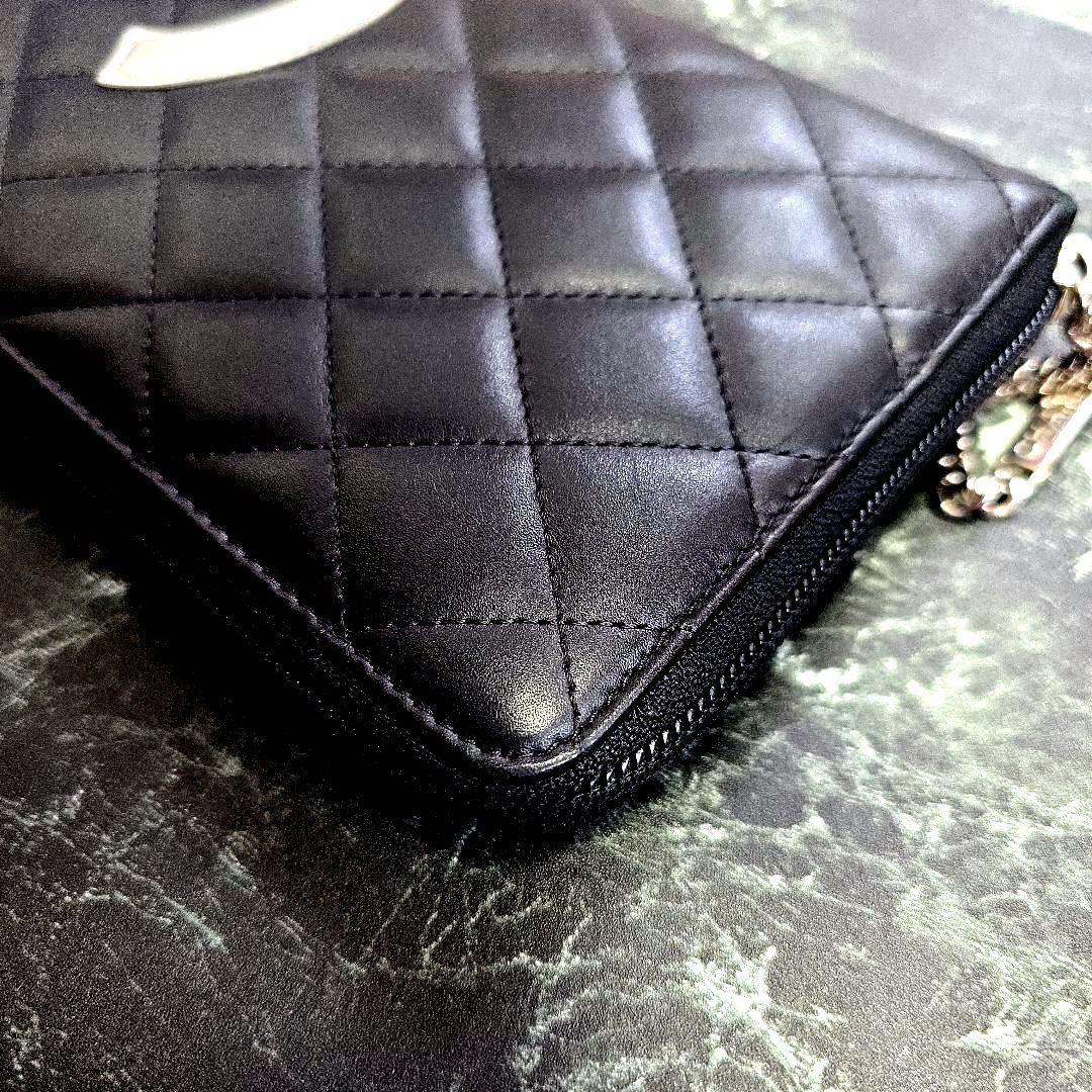 極美品CHANEL オーガナイザーカンボンライン長財布 黒 シルバー　ココマーク
