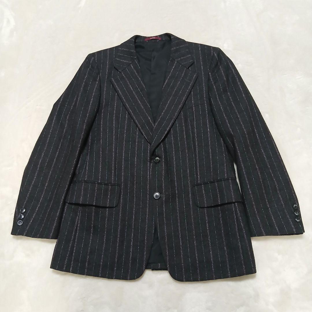 【美品】DURBAN ストライプ 3ピースウールセットアップスーツ ブラック