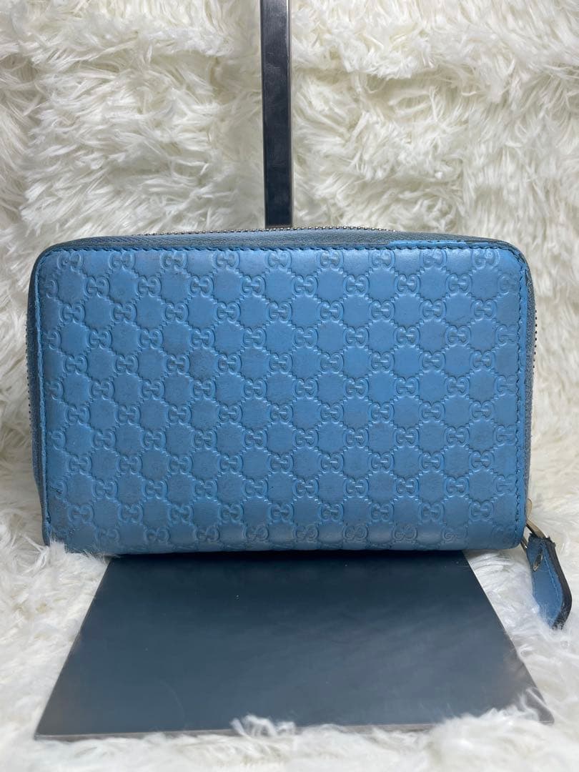 ✨人気✨ GUCCI マイクログッチシマ ラウンドファスナー ライトブルー