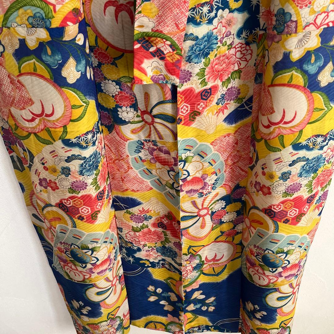 アンティーク　大正ロマン　レア　ターコイズブルーの着物