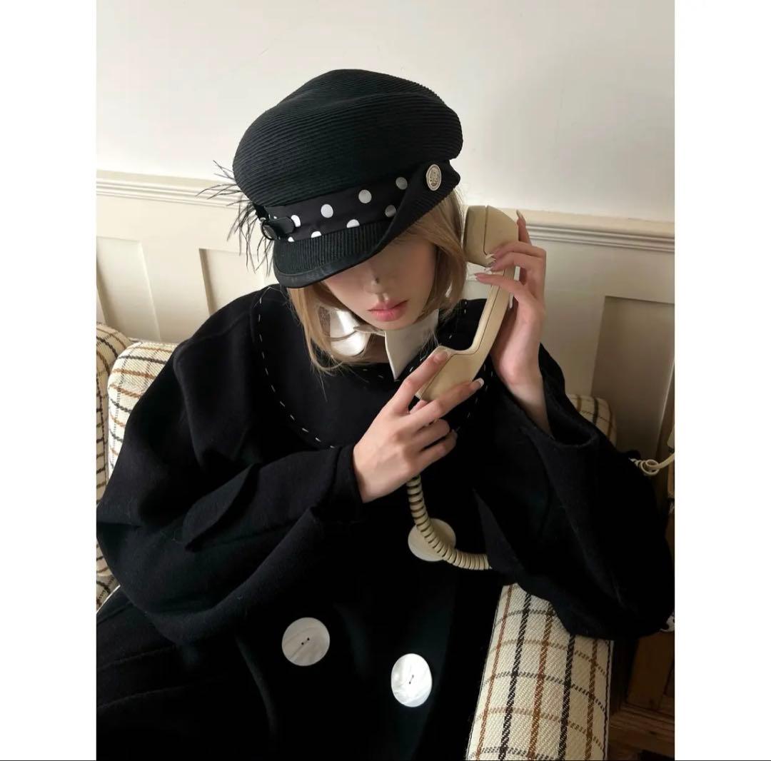 帽子 nit alcove Black polka dot straw hat