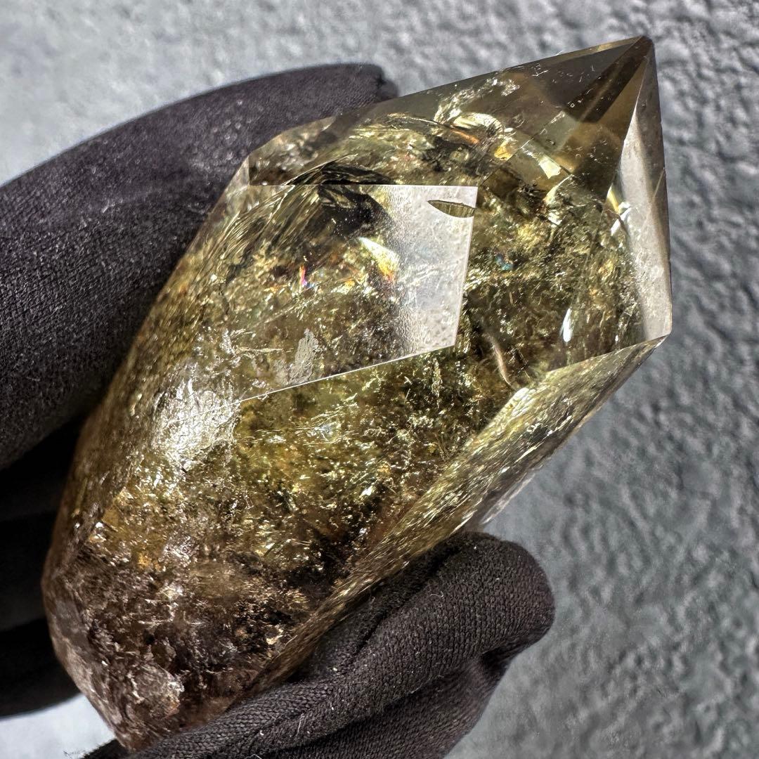 【開運 魔除】絶品❗️レインボー煙水晶スモーキーシトリン六角柱 超パワーA1509