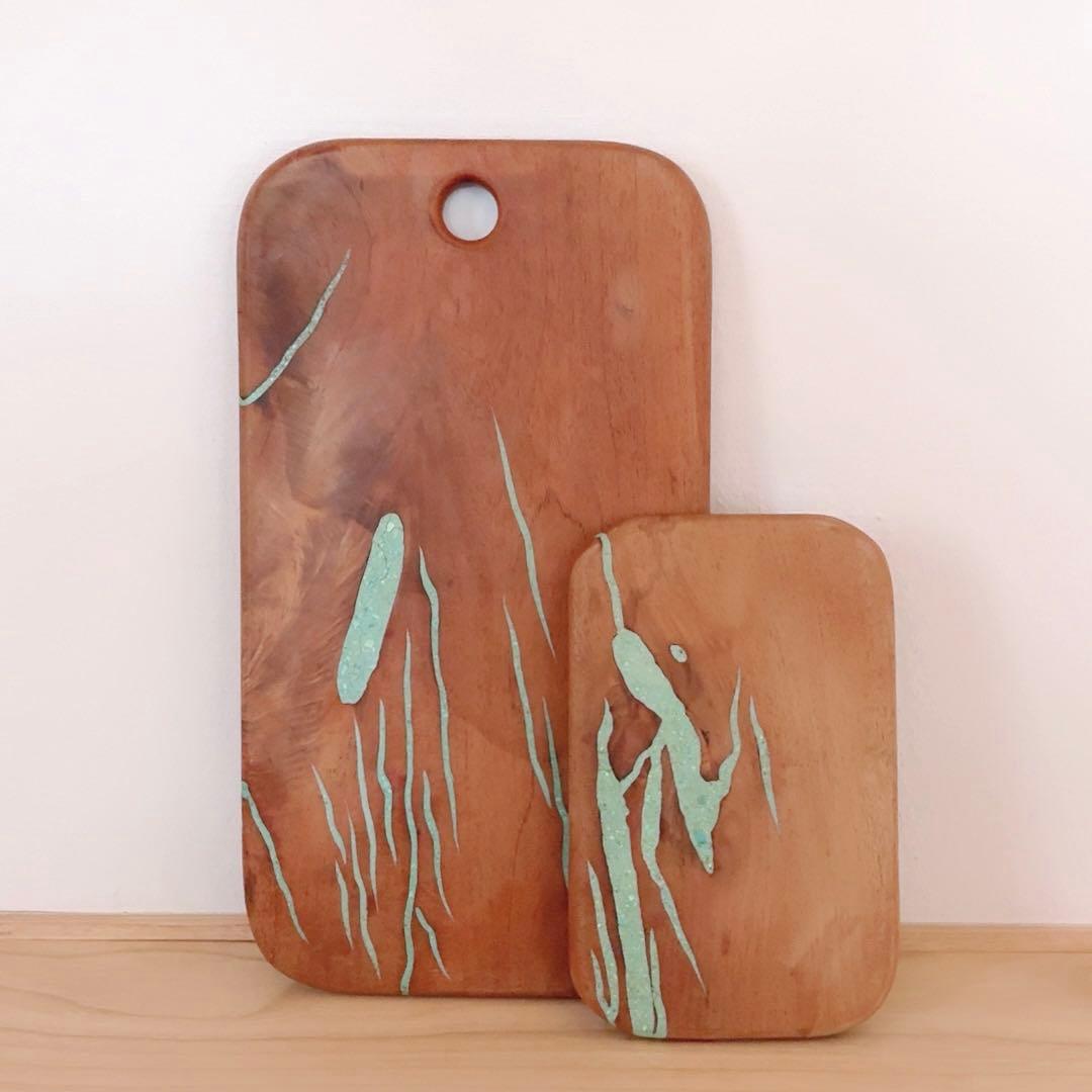 カッティングボード ターコイズインレイ まな板 2セット 天然木 アメリカ製