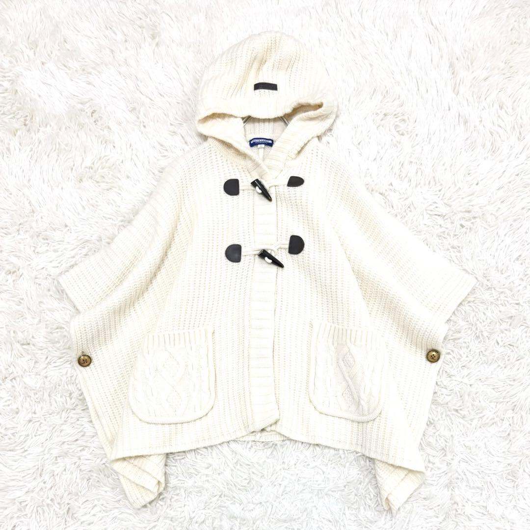 美品 バーバリー ブルーレーベル ニット ポンチョ 金ボタン 38