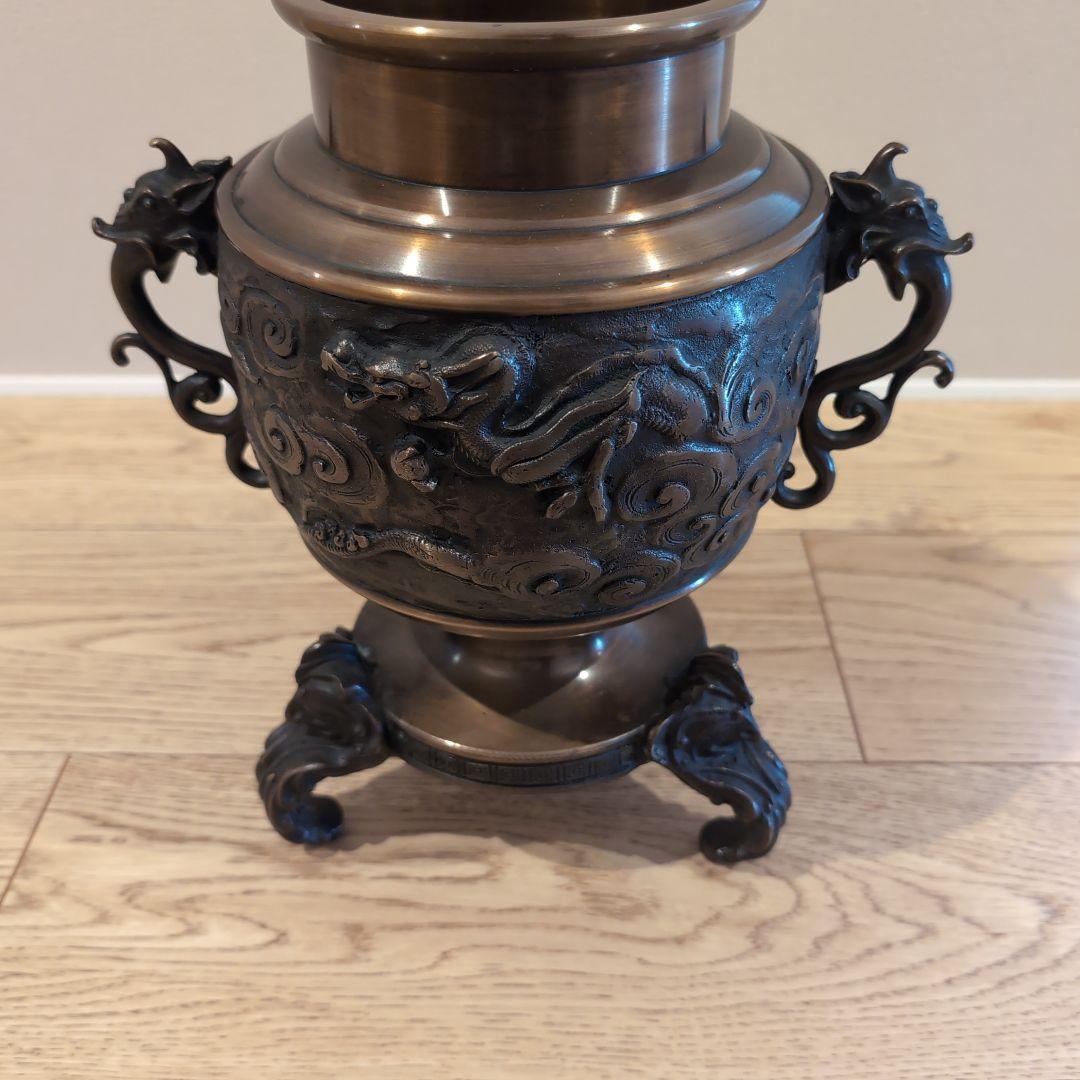 manchiドラゴン　龍　龍　彫刻 花器 皿型薄端 花器 花入 華道