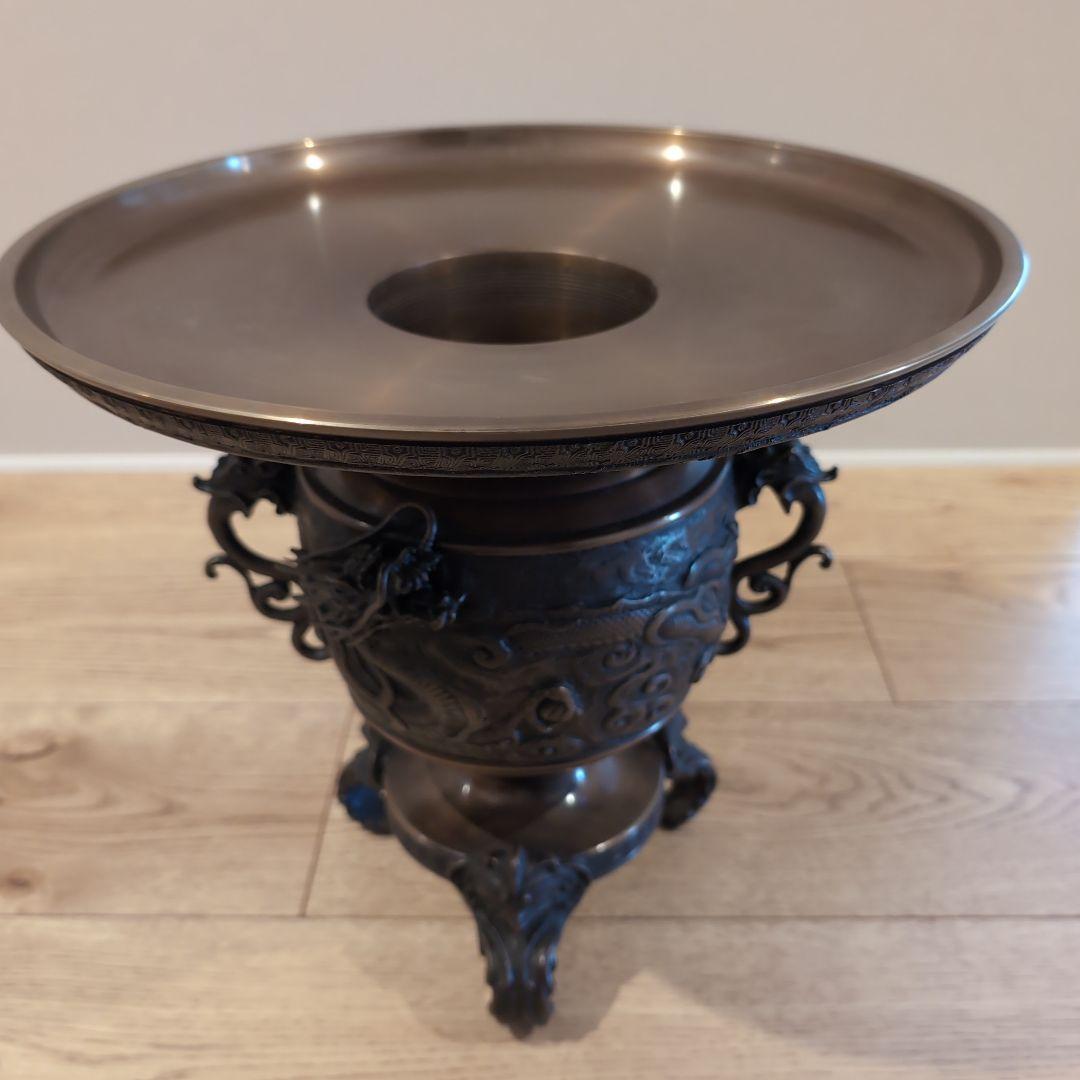 manchiドラゴン　龍　龍　彫刻 花器 皿型薄端 花器 花入 華道