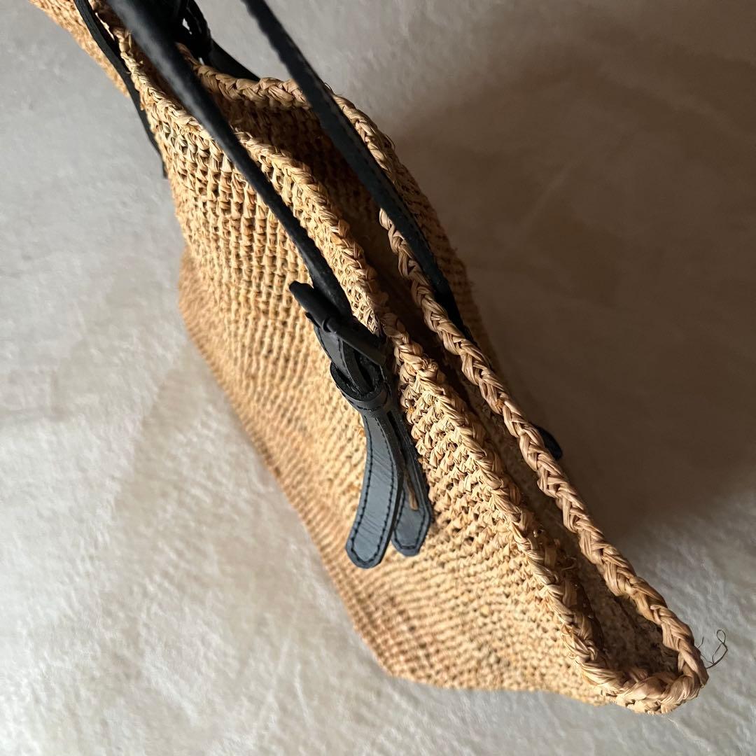 美品希少⭐︎サンアルシデ 持ち手レザーベルト　ラフィアトートバッグ