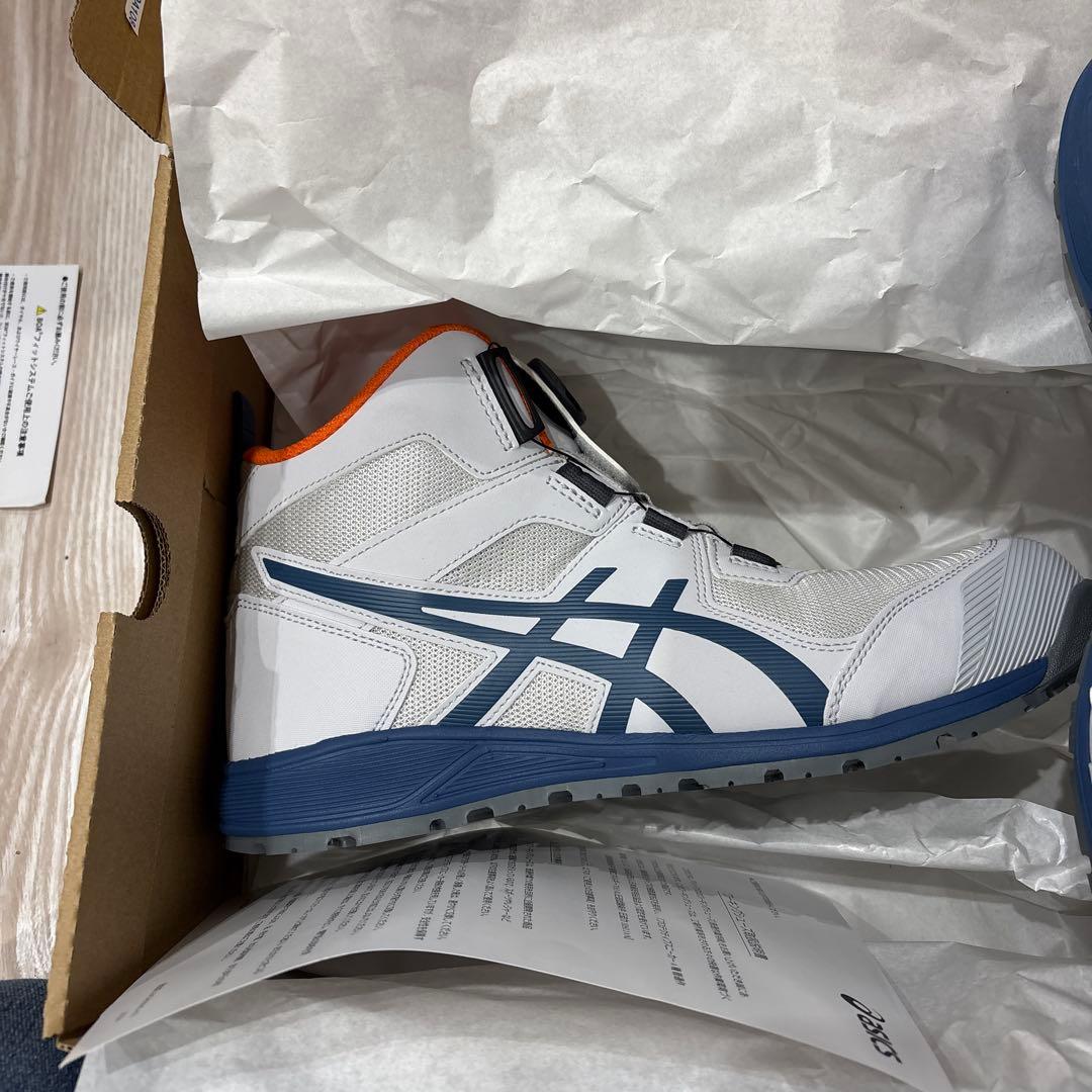 ASICS ハイカット安全靴 ホワイト/オレンジ/ネイビー 新品未使用品です。