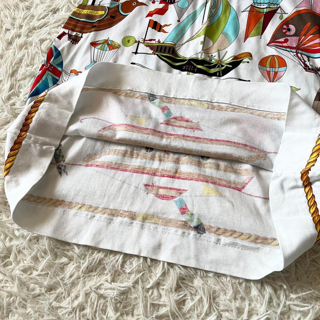 HERMES ワンピース　カラフル　バルーン　半袖　Lサイズ　ホワイト　白