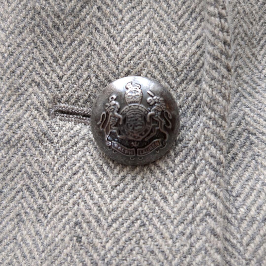 美品 ローレンラルフローレン ヘリンボーンブレザー 銀ボタン グレー M