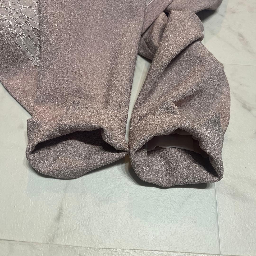 極美品　ハナエモリ　ノーカラージャケット　レース　サイズ40 シボ加工　薄ピンク