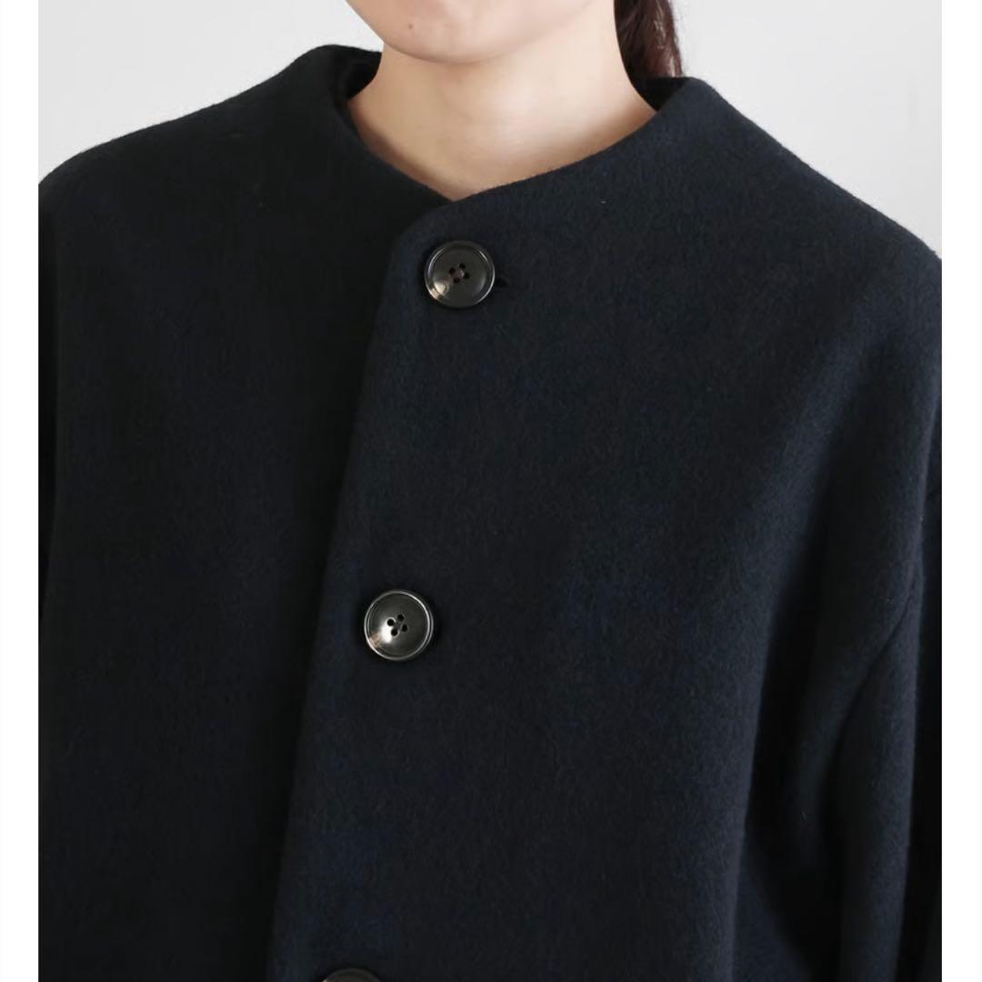 HUIS×尾州　縮絨ウールフランネルノーカラーショートコート（ブラック）