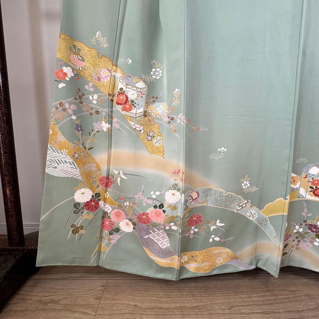 超美品　正絹　袷　訪問着　トールサイズ　春色　緑　裄長め　165裄69.5