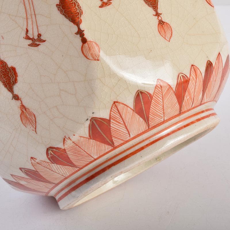 九谷焼　古九谷　赤絵金彩　瓔珞文　六角大徳利　一對　長壽箱付　G　R8975B