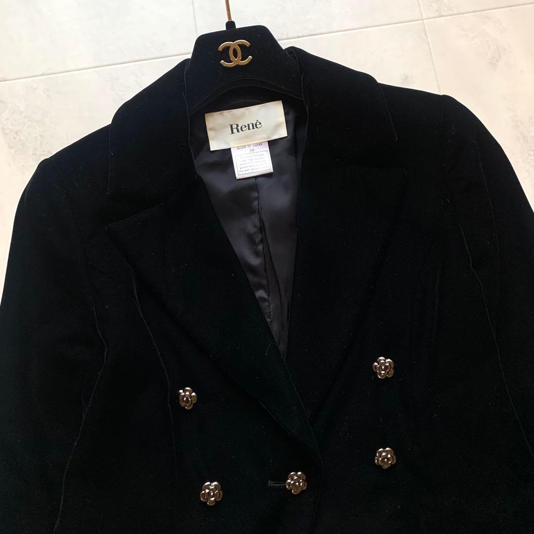 美品♡ルネ カメリアボタン ベロアジャケット クロップド ブラック 36