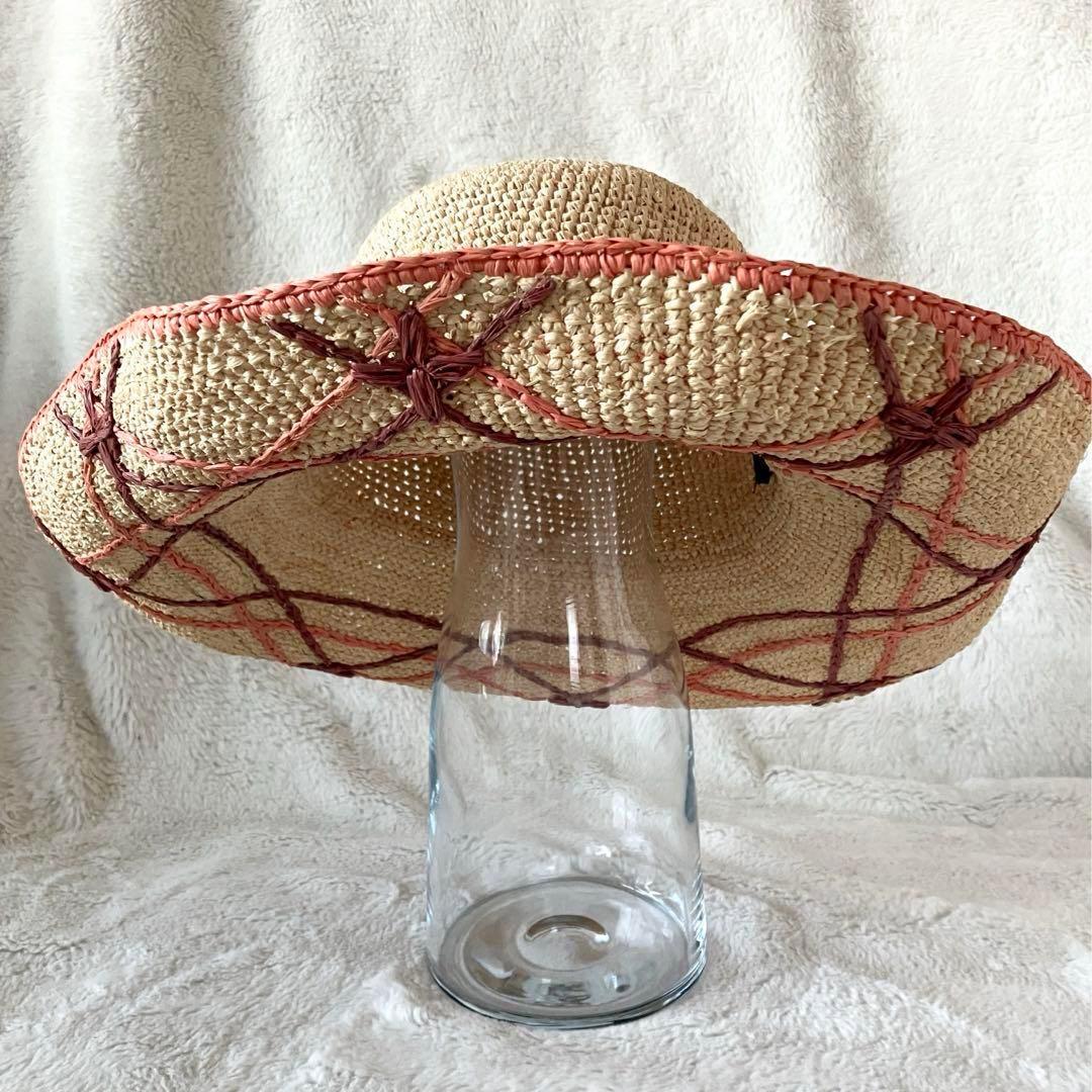 ゆ*す様 超希少 ヘレンカミンスキー ラフィア ワイドブリム ナチュラル×コーラ