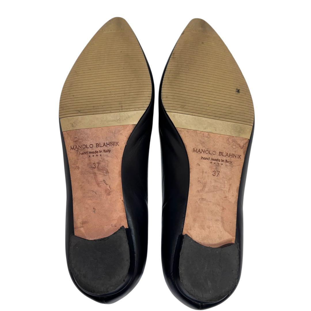 【極上の艶】マノロブラニク レザー パンプス 37 ネイビー フラット パイソン