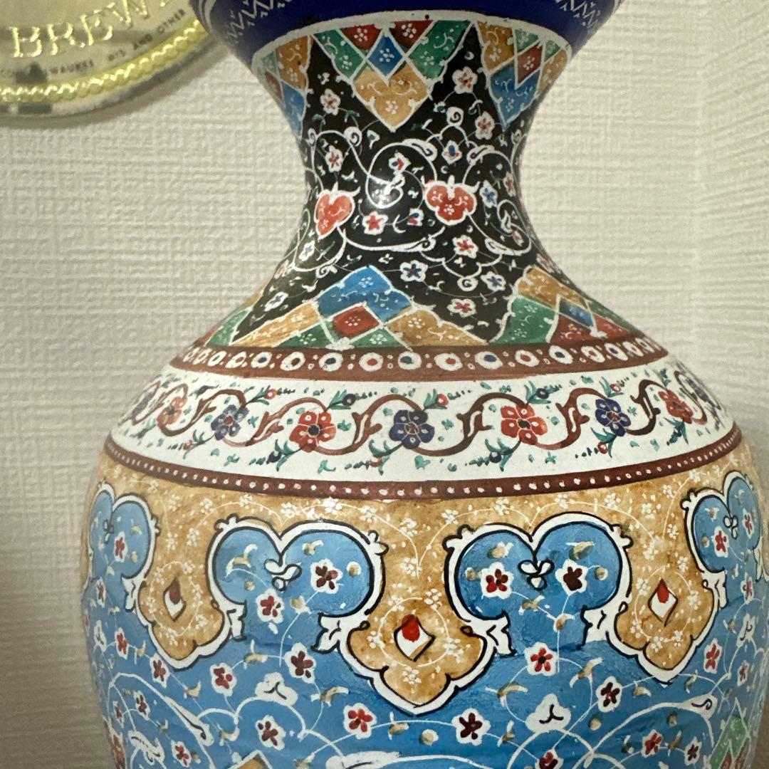 イラン製 ミナカリ 七宝焼 銅製 花瓶 ビンテージ 1970年代 高さ30cm