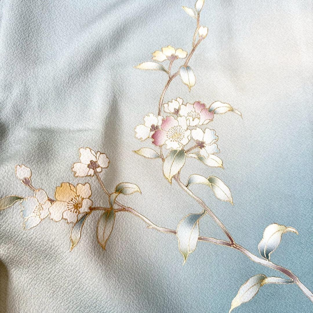 付け下げ 友禅 紋無し 浅縹色 水色 正絹 丈160 裄64 IS1081☆