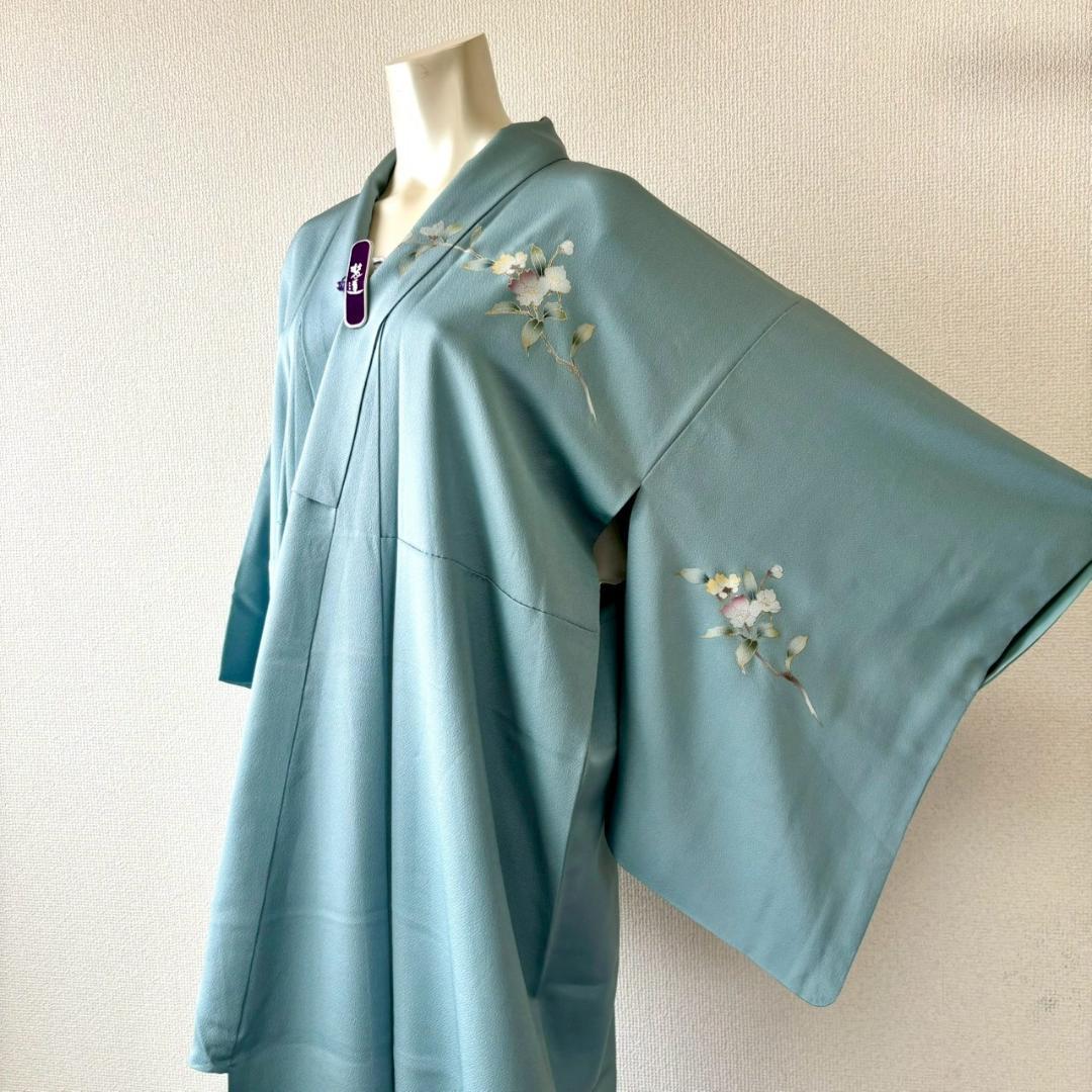 付け下げ 友禅 紋無し 浅縹色 水色 正絹 丈160 裄64 IS1081☆