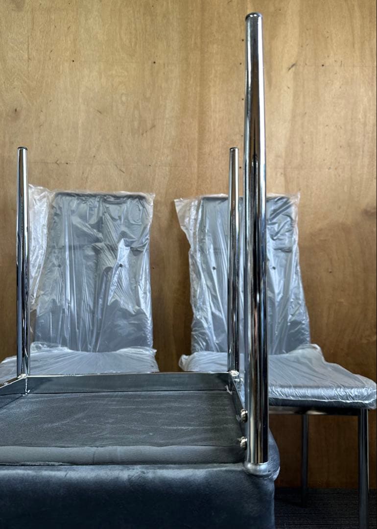 期間限定　ダイニングチェア　ベルベットクッション 4脚セット グレー