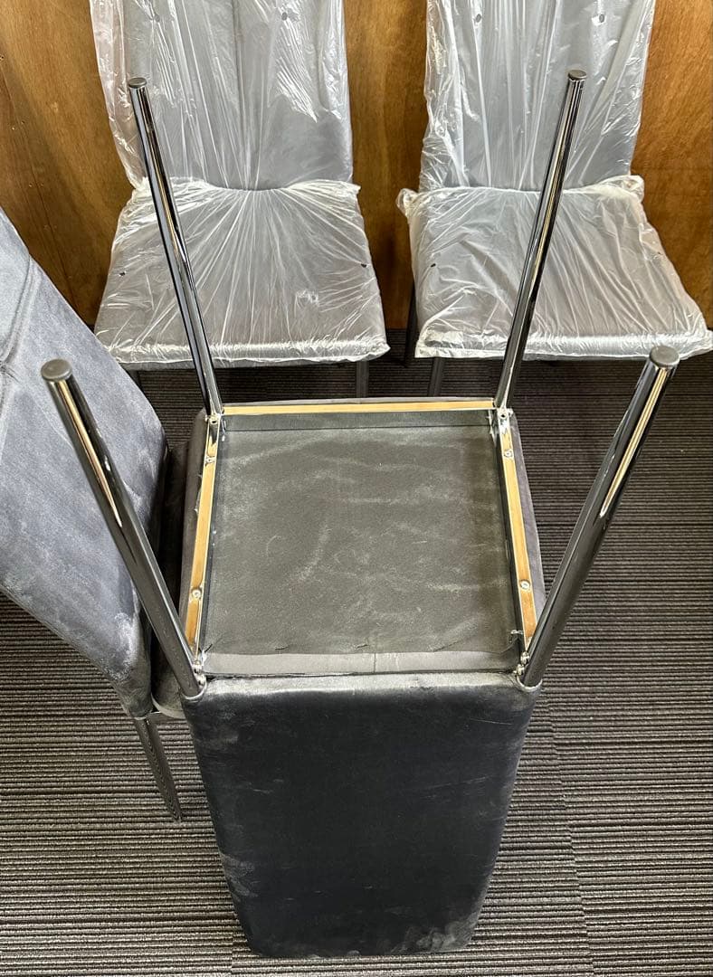 期間限定　ダイニングチェア　ベルベットクッション 4脚セット グレー