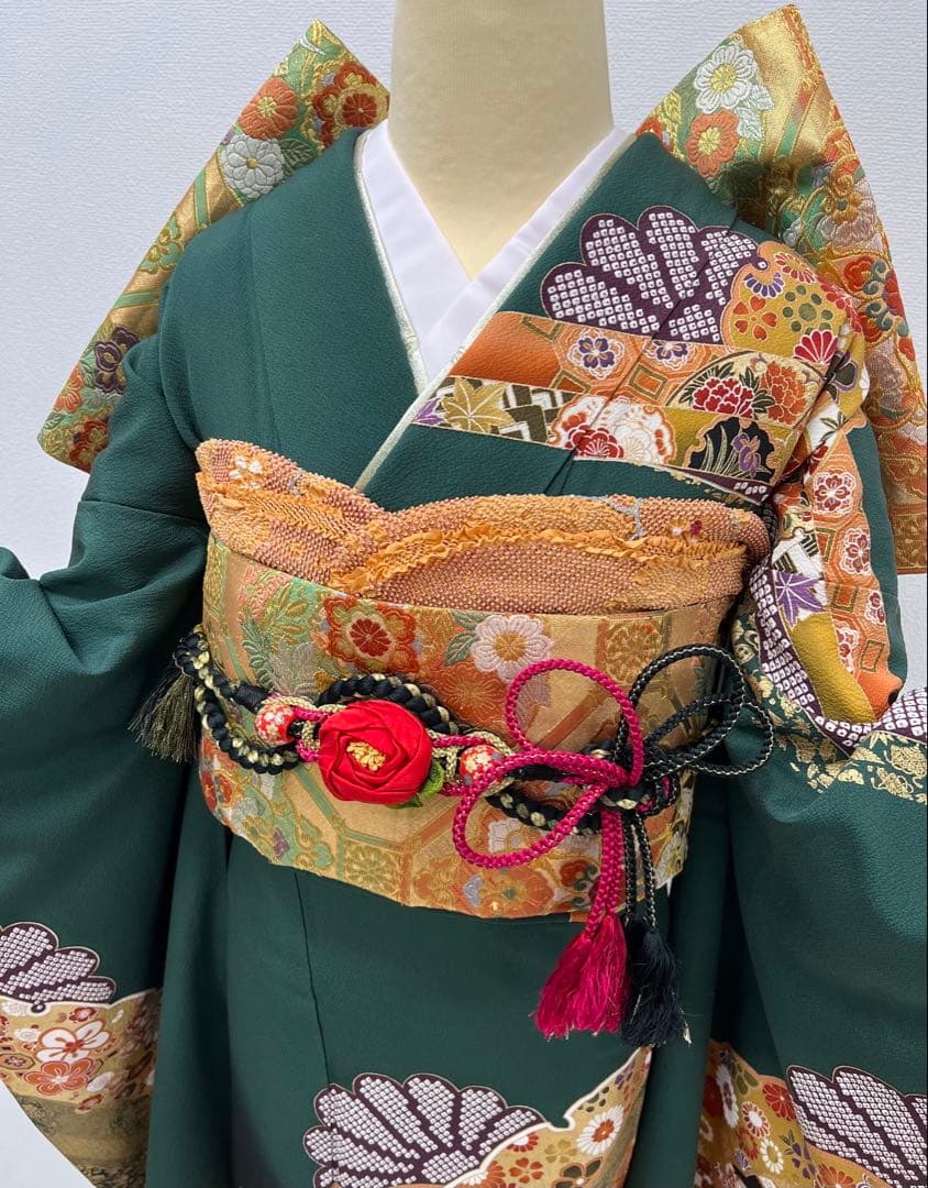 振り袖　フルセット　長襦袢付　金彩加工　振り柄有　成人式　美品　699