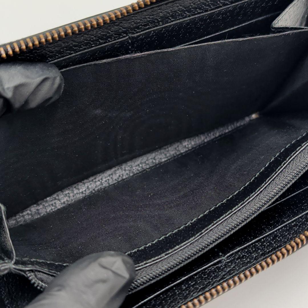 極美品 GUCCI アニマリエ ゴールドビー 長財布 グッチ レザー ブラック