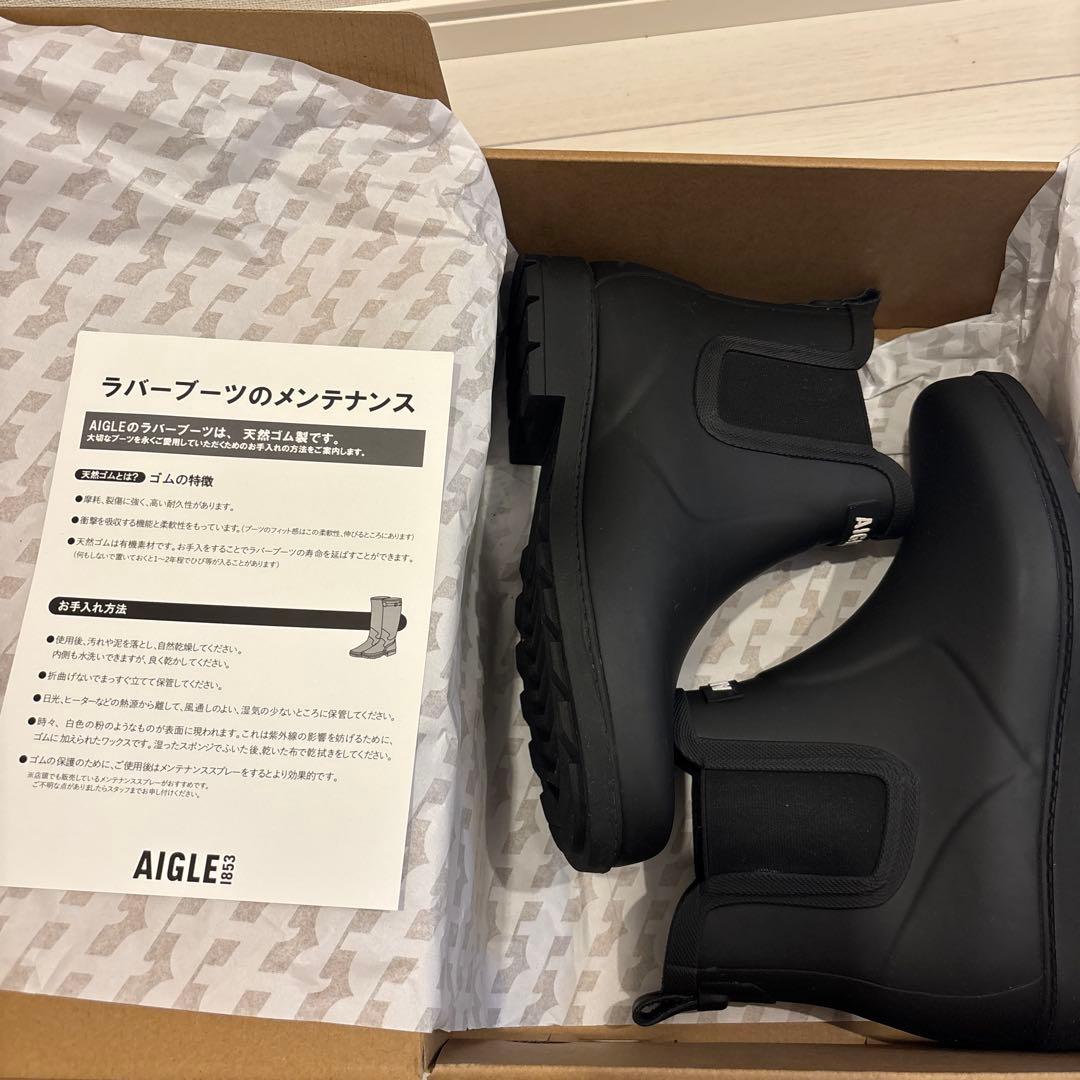 AIGLE ブラック カーヴィル2 サイドゴア レインブーツ 長靴