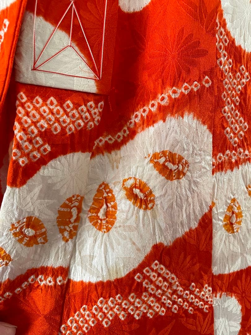 七五三　3歳　正絹総絞りのお着物セット　オレンジちりめん被布