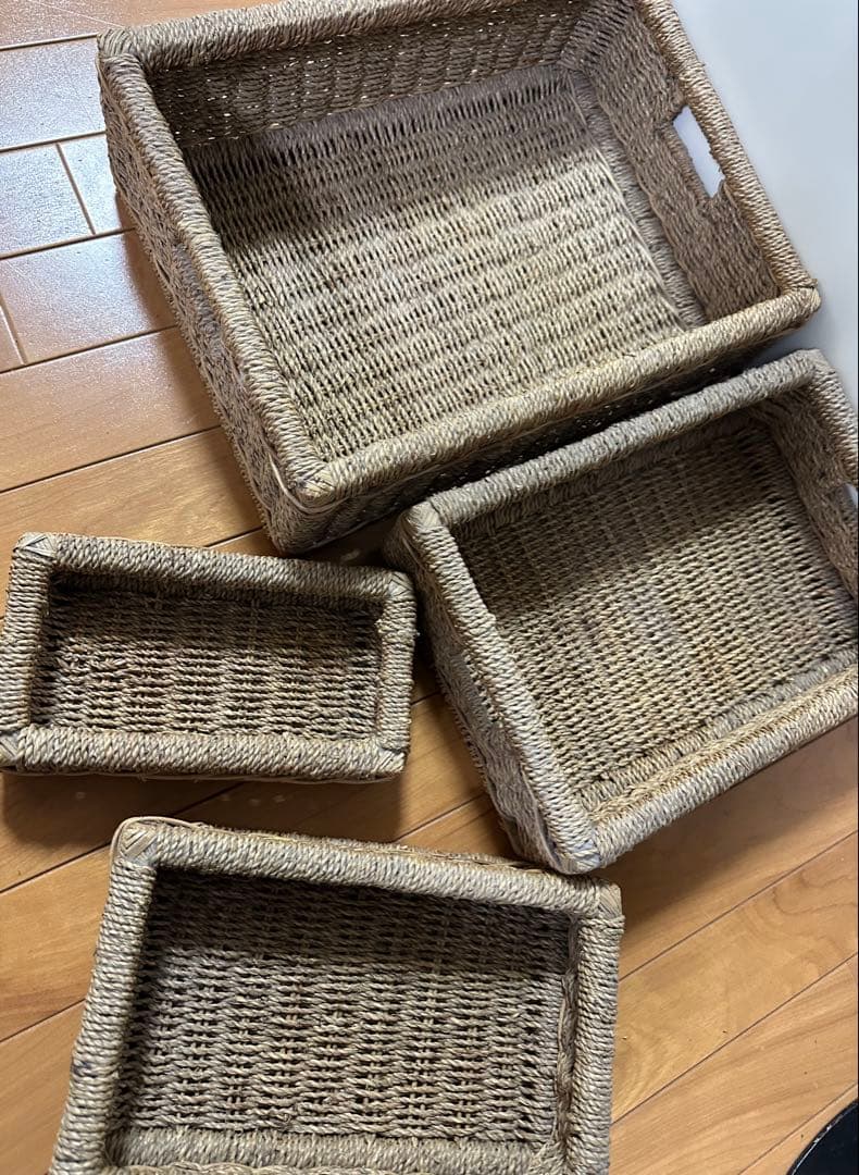 4段 手編み かご(カゴ 籠)バスケット 編みかご 収納かご 収納ボックス