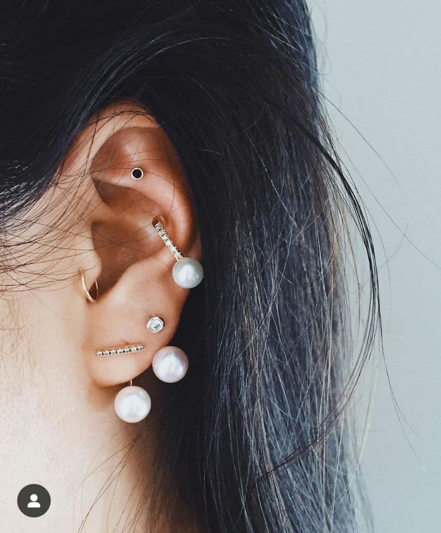 Hirotaka ブラックパール ショートバーピアス