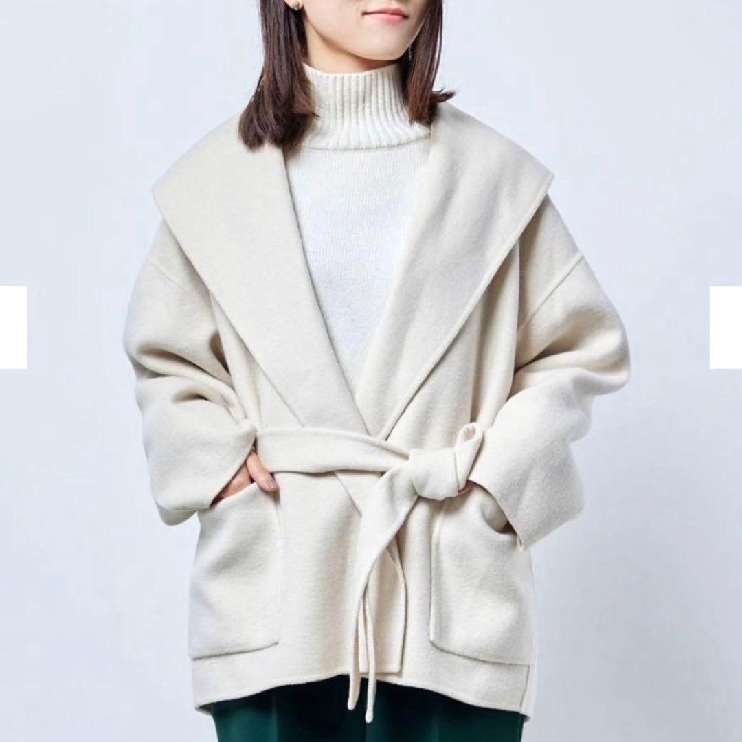 moku様　アンクレイヴ ショールカラー ベルト付き リバーミドルコート ウール