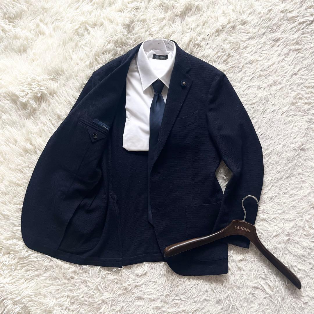 <美品>LARDINI ネイビー ポップサック ウール ジャケット サイズ48