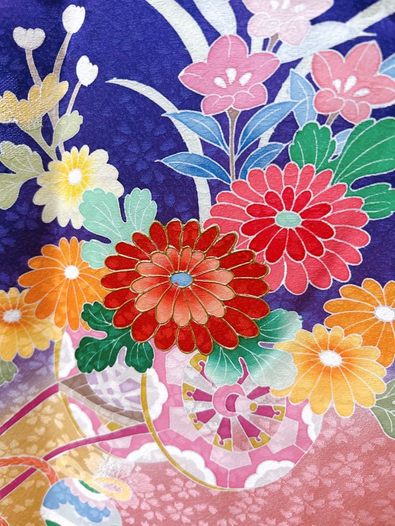 豪華逸品友禅染♡七五三　7歳　女の子　フルセット　一式　紫系　パール付帯締め