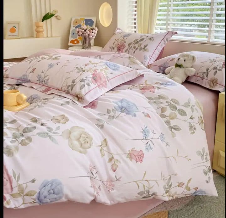 新品★優雅な薔薇フロックス柄綿100%シングル掛け布団カバーと枕カバー3点セット