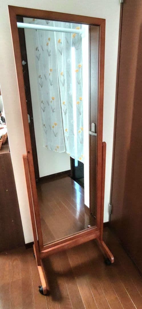 【ぼん家具】姿見鏡　木製　スタンドミラー　全身　キャスター付き　ウォールナット