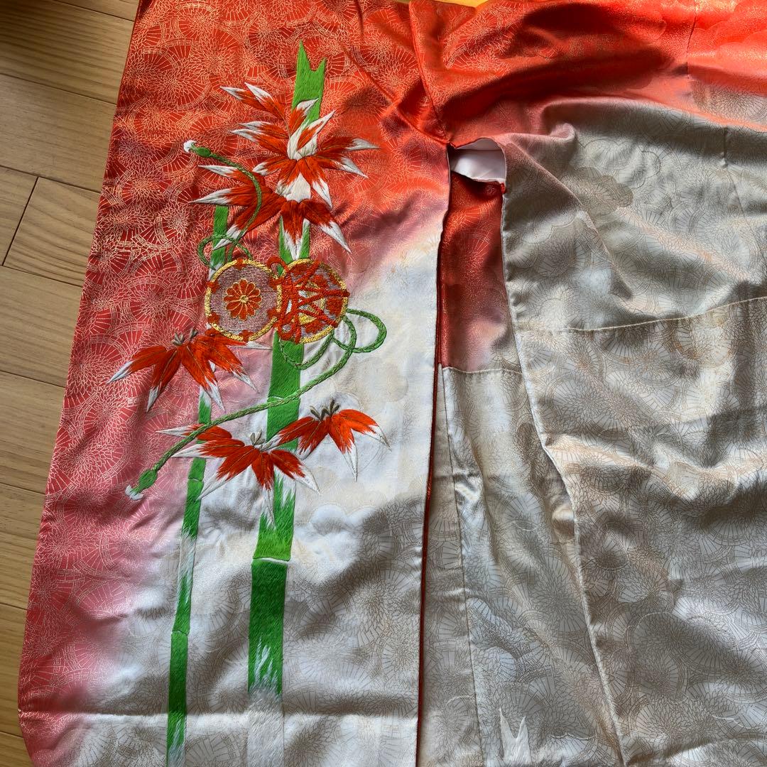 七五三 七歳着物　アンティーク　刺繍艶やか10点セット　オレンジ