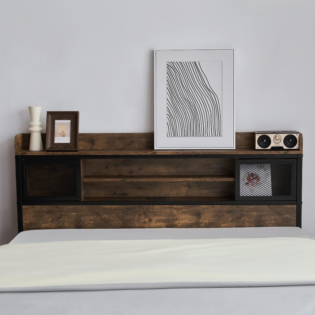 【限定価格ｘ送料無料】D・ダブル　高級ベッドフレーム・コンセント付き　在庫一掃！