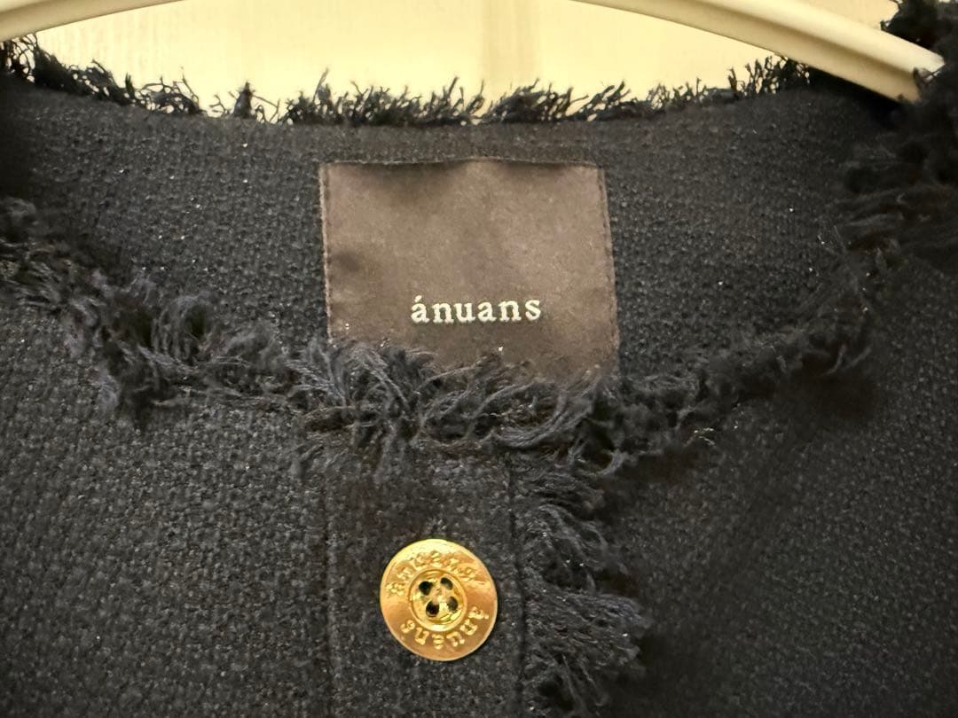 anuans ツイードノーカラーフォルムジャケット　ネイビー