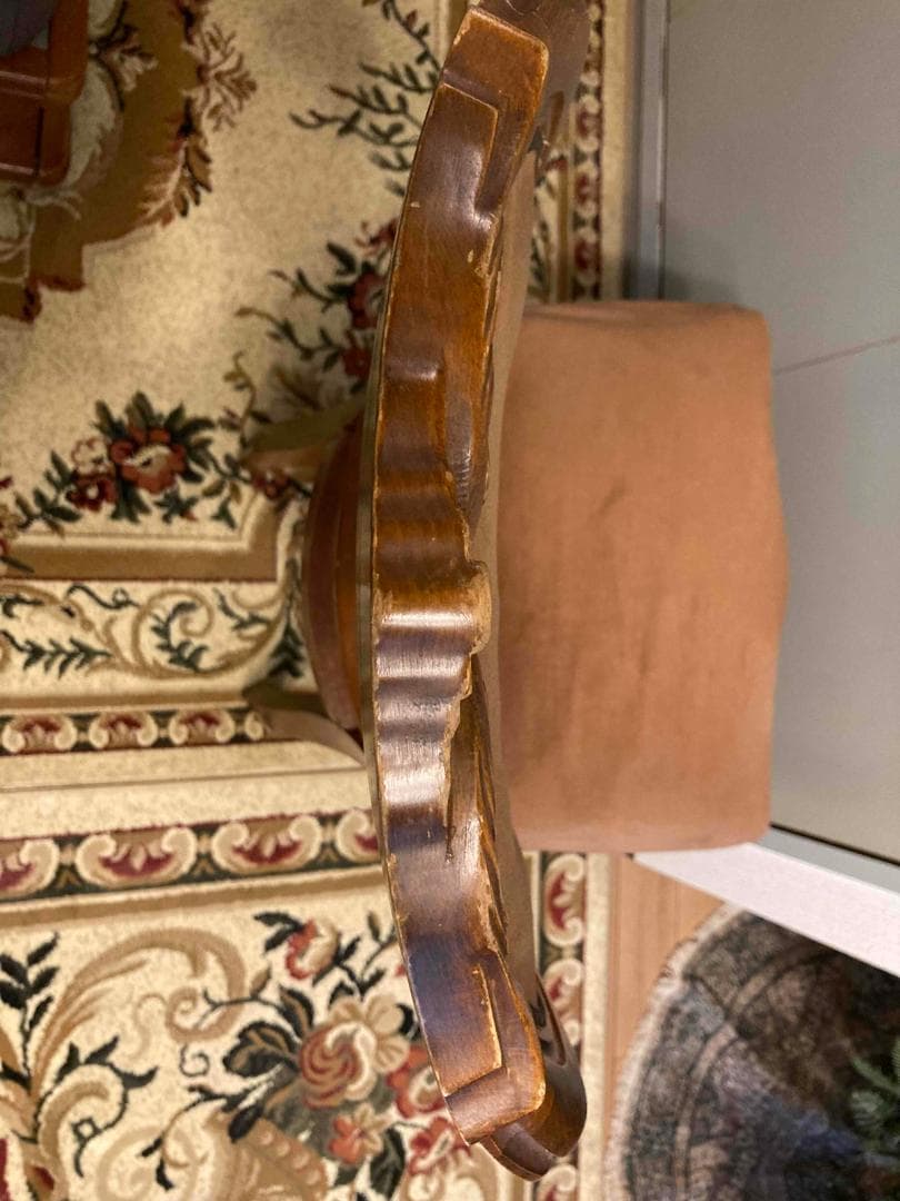 アンティーク／ダイニングチェア／ブラウン／猫脚／彫刻デザイン／ベロア調